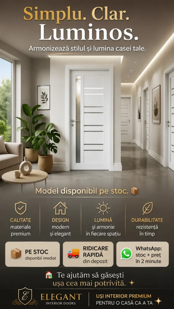 Ușă interior Rădăuți model alb cu geam disponibilă în magazin Suceava